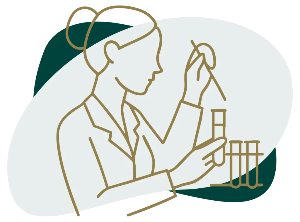 Infektions-Screening Strichzeichnung Frau im Labor