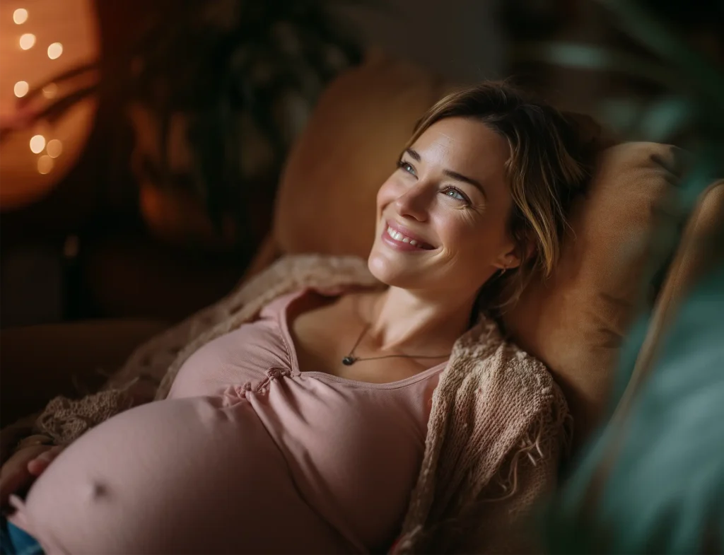 Schwangere Frau auf Relax-Sessel